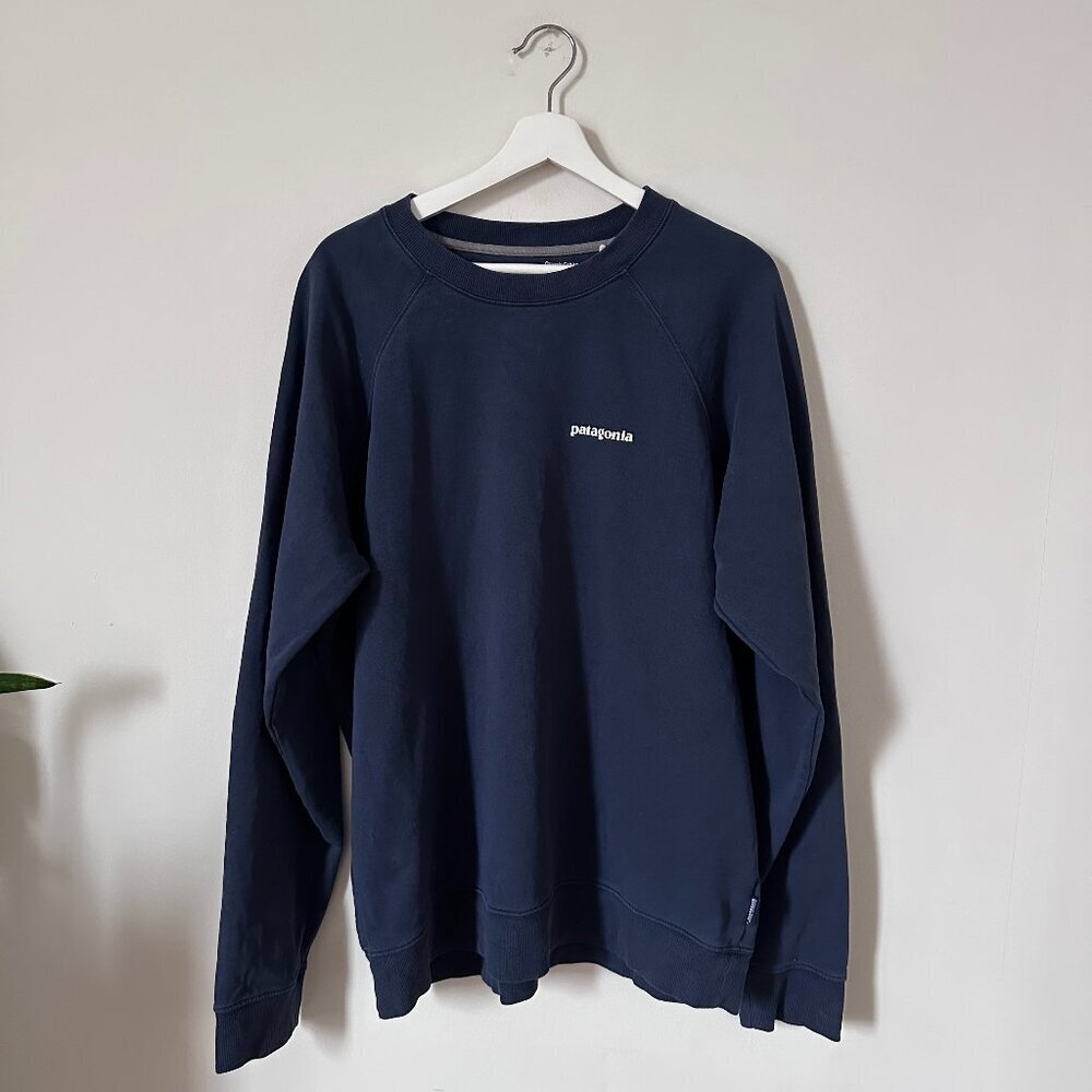 Patagonia Navy Organic Cotton Crewneck Sweatshirt Logo Graphic Size Large